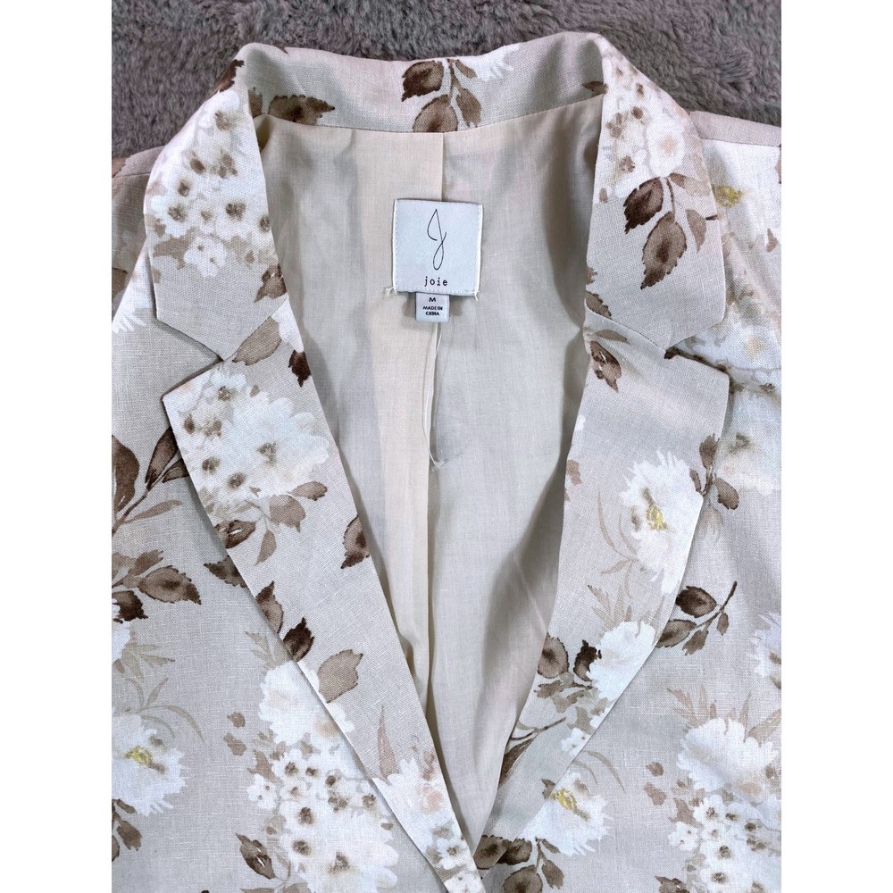 NWT‎ Joie Floral Linen Blend Blazer Neutral Tan White Botanical Jacket Size M